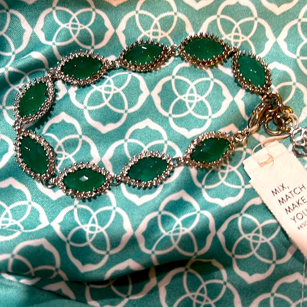 Beautiful, silver and green bracelet from Kendra Scott with tag